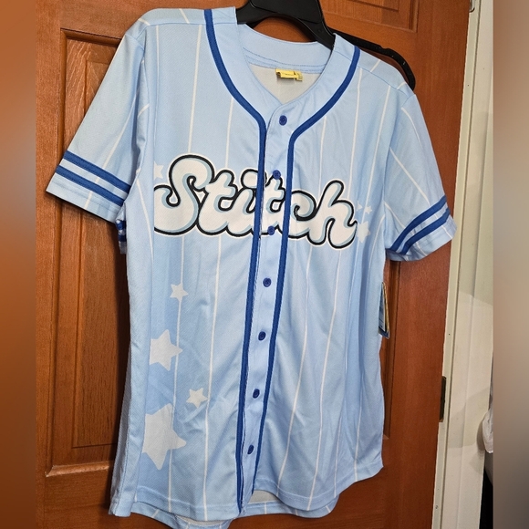Disney Stitch Womens Button Up Baseball Short Sleeve Jersey Sz M Nwt - Picture 1 of 5